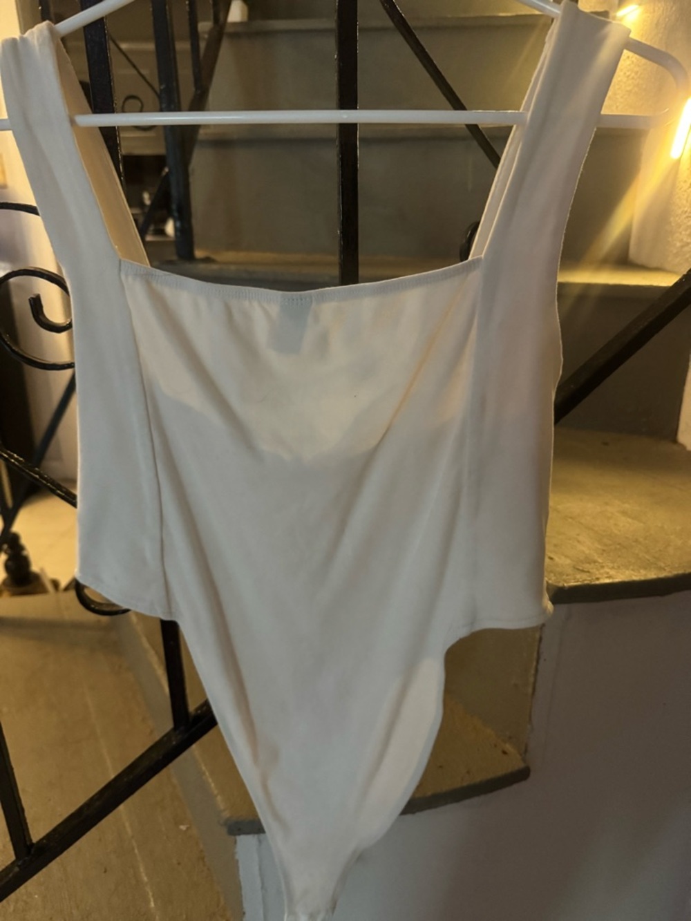 SHEIN White Zip-Front Square Neck Bodysuit - Picture 2 of 2
